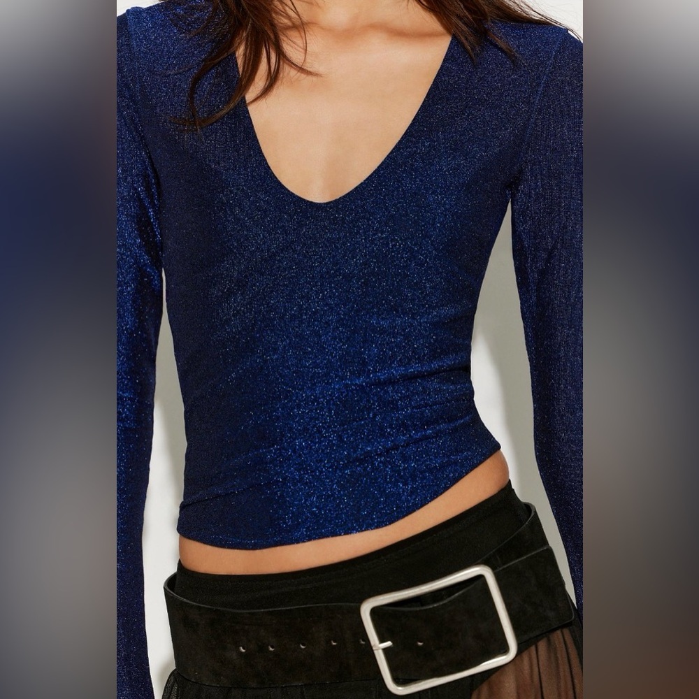 FREE PEOPLE Shimmer Hour Lurex Layering Top